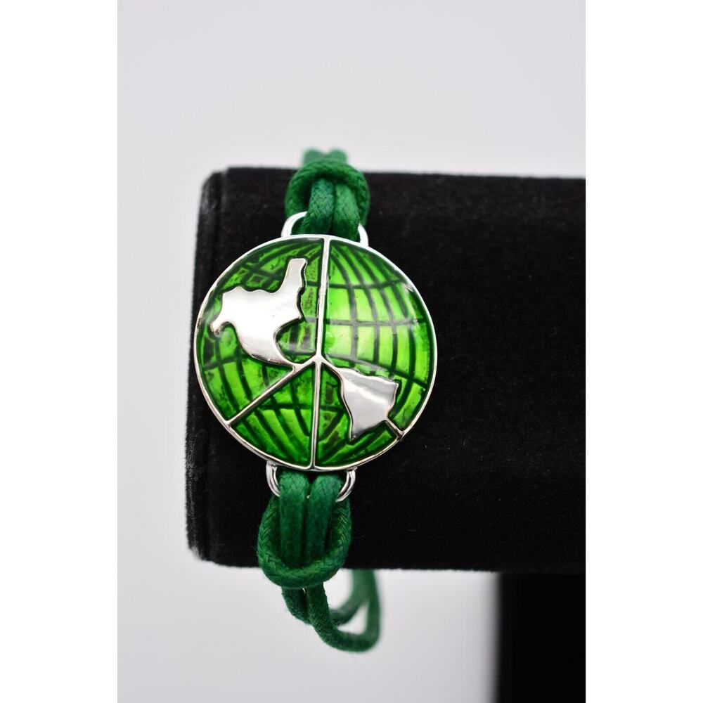 Go Green Planet Earth Day ID Bracelet Recycle Silver Tone Green Cord Fashion